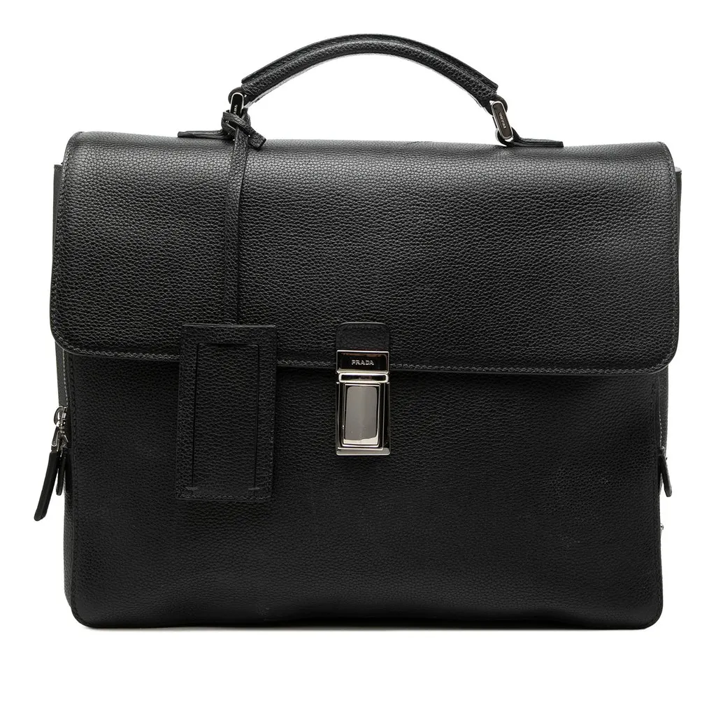 Prada Leather Business Bag Black Leather Very good - Front View