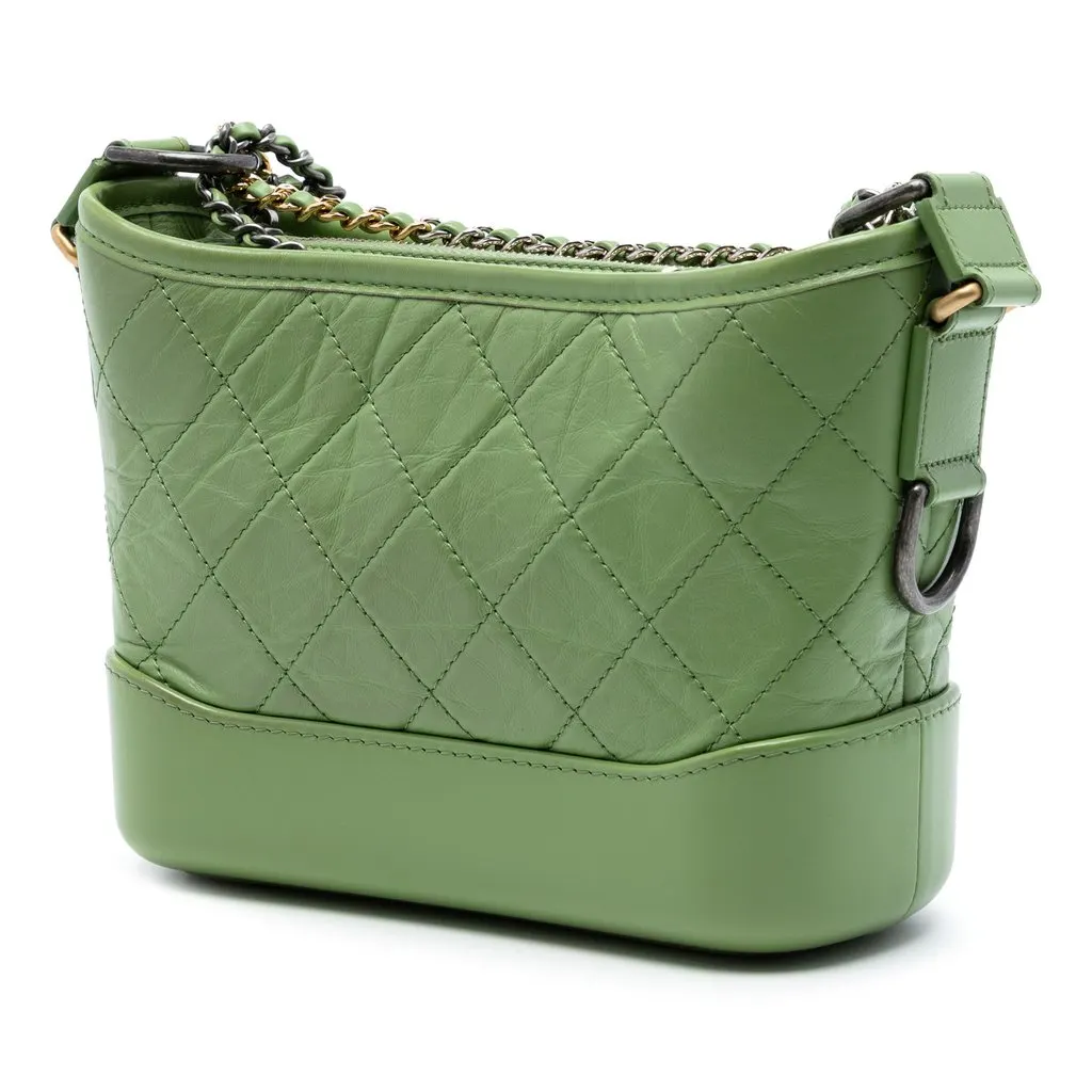 Chanel Small Quilted Aged Calfskin Gabrielle Hobo Green Leather Very good - Back View