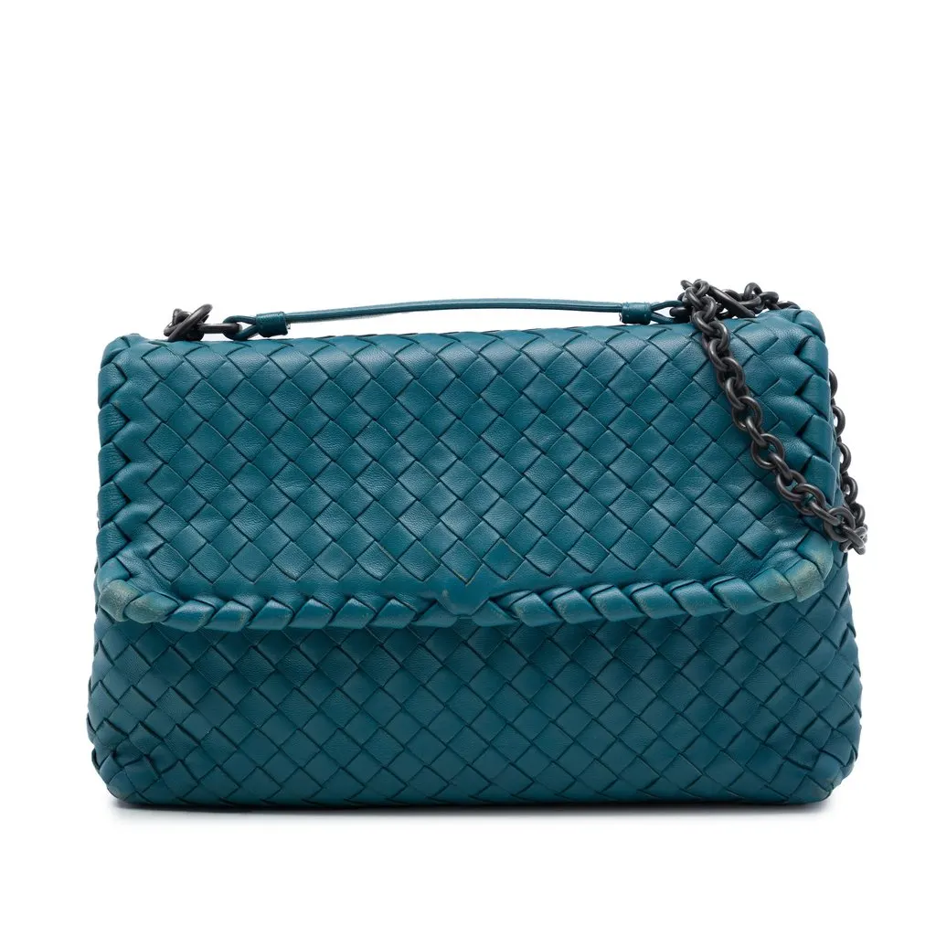 Bottega Veneta Small Nappa Intrecciato Olimpia Shoulder Bag Blue Leather Very good - Front View