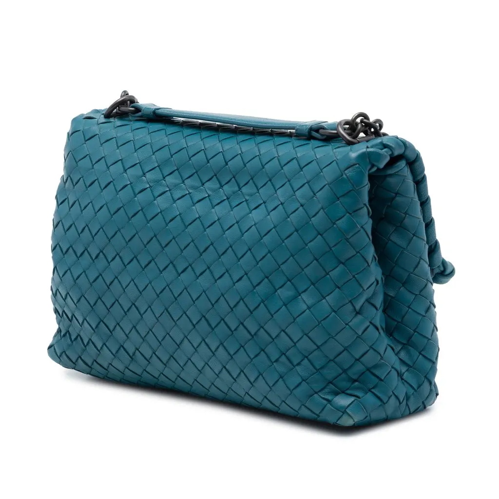 Bottega Veneta Small Nappa Intrecciato Olimpia Shoulder Bag Blue Leather Very good - Back View