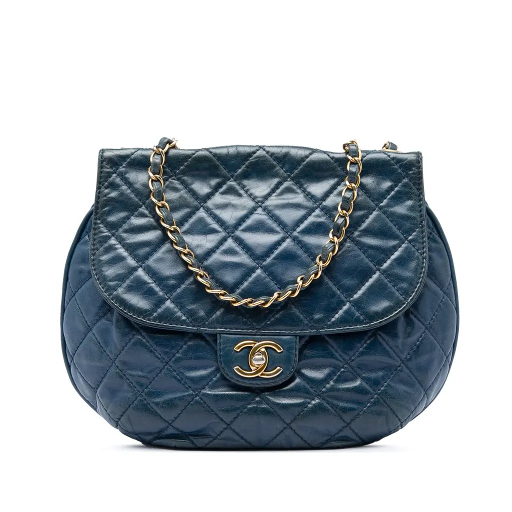 Chanel Medium Quilted Glazed Calfskin Bubble CC Flap Blue Leather Very good - Front View