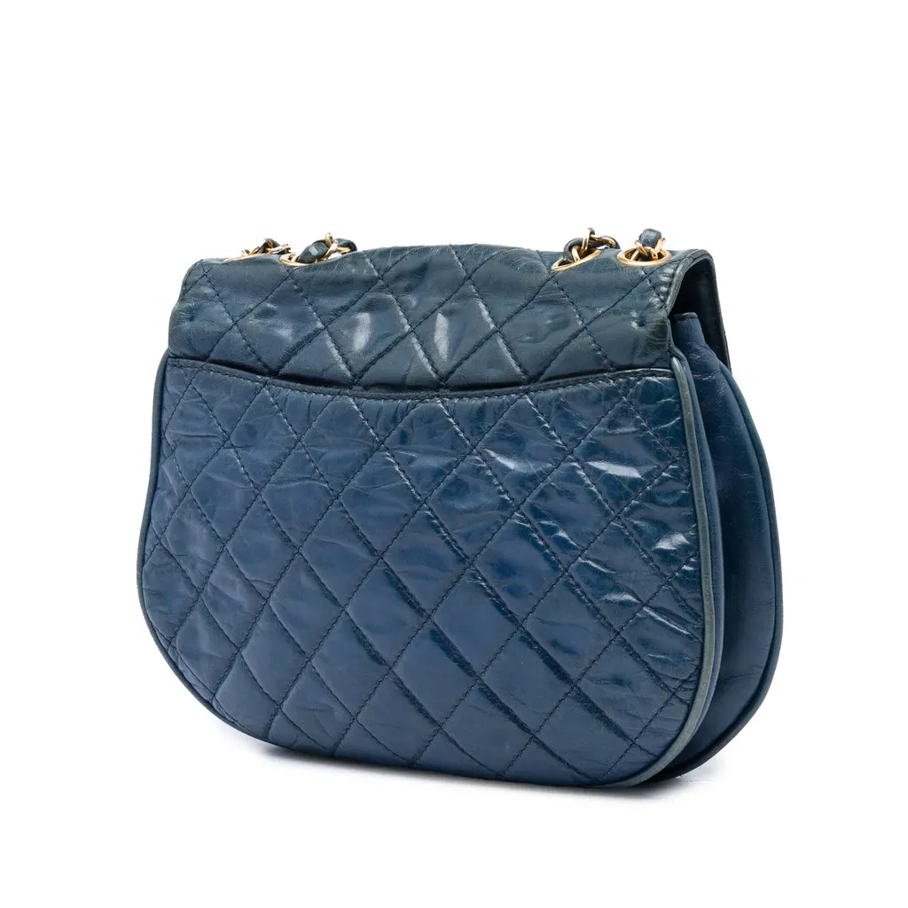 Chanel Medium Quilted Glazed Calfskin Bubble CC Flap Blue Leather Very good - Back View