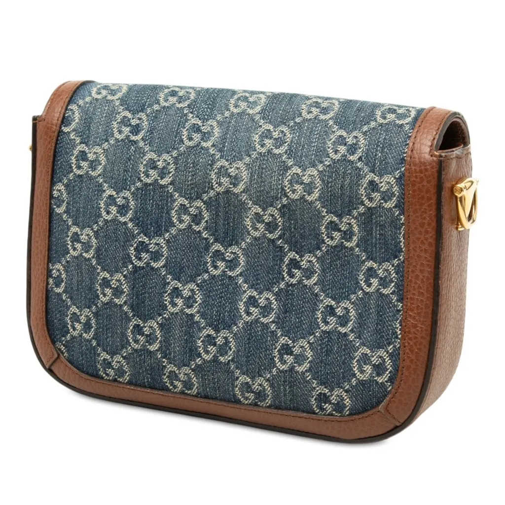 Gucci Small GG Denim Web Horsebit 1955 Crossbody Blue Denim Very good - Back View