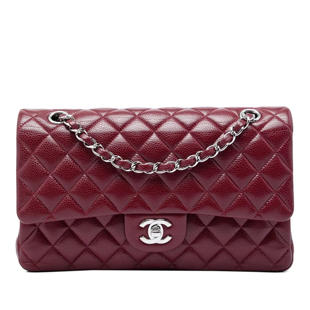 Chanel Medium Classic Caviar Double Flap Red Leather Very good - Front View