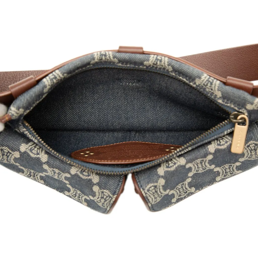 Celine Macadam Denim Double Pocket Belt Bag Blue Denim Very good - Model View