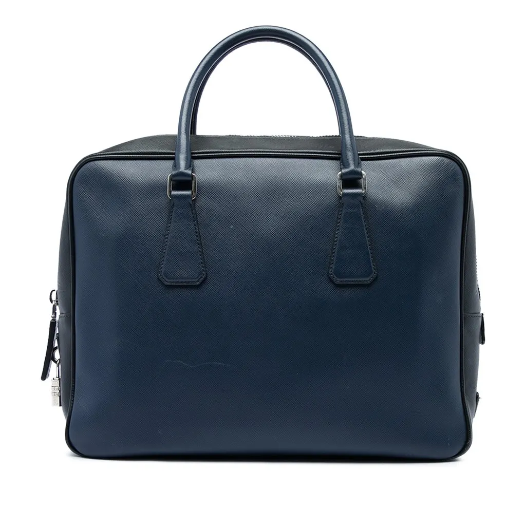 Prada Bicolor Saffiano Business Bag Blue Leather Very good - Front View