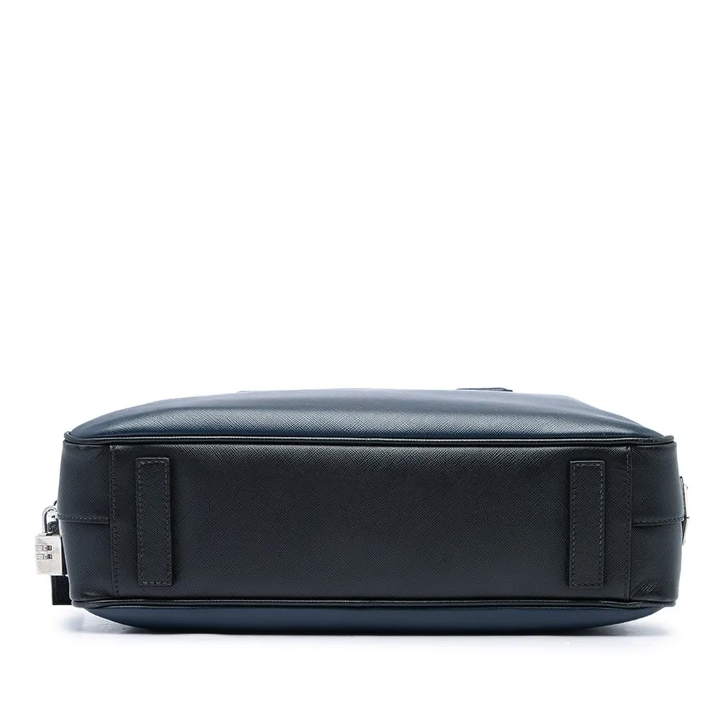Prada Bicolor Saffiano Business Bag Blue Leather Very good - Inside View