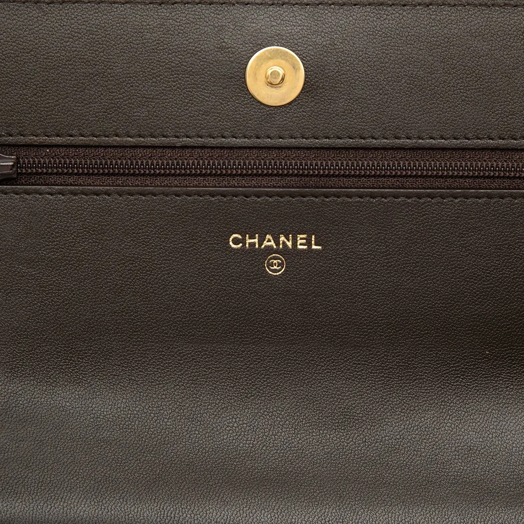 Chanel Quilted Lambskin 19 Wallet on Chain Brown Leather Very good - Box View