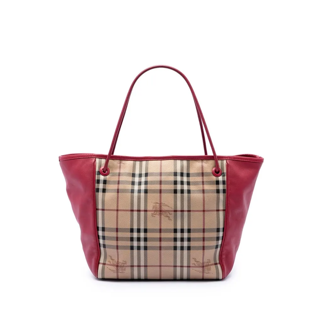 Burberry Small Haymarket Check Coated Canvas and Calfskin Canterbury Tote Beige Canvas Very good - Front View