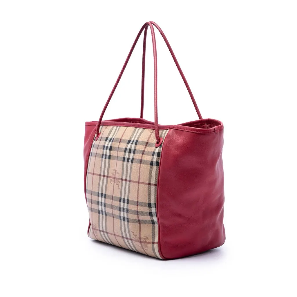 Burberry Small Haymarket Check Coated Canvas and Calfskin Canterbury Tote Beige Canvas Very good - Back View