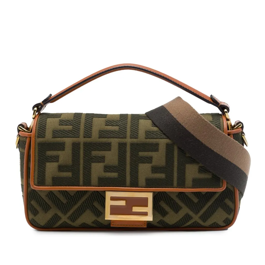 Fendi Zucca Embroidered Canvas Baguette Satchel Green Very good - Front View
