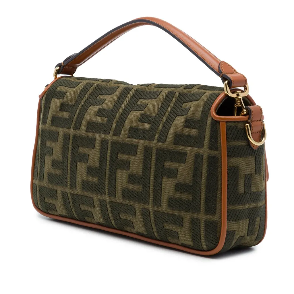 Fendi Zucca Embroidered Canvas Baguette Satchel Green Very good - Back View