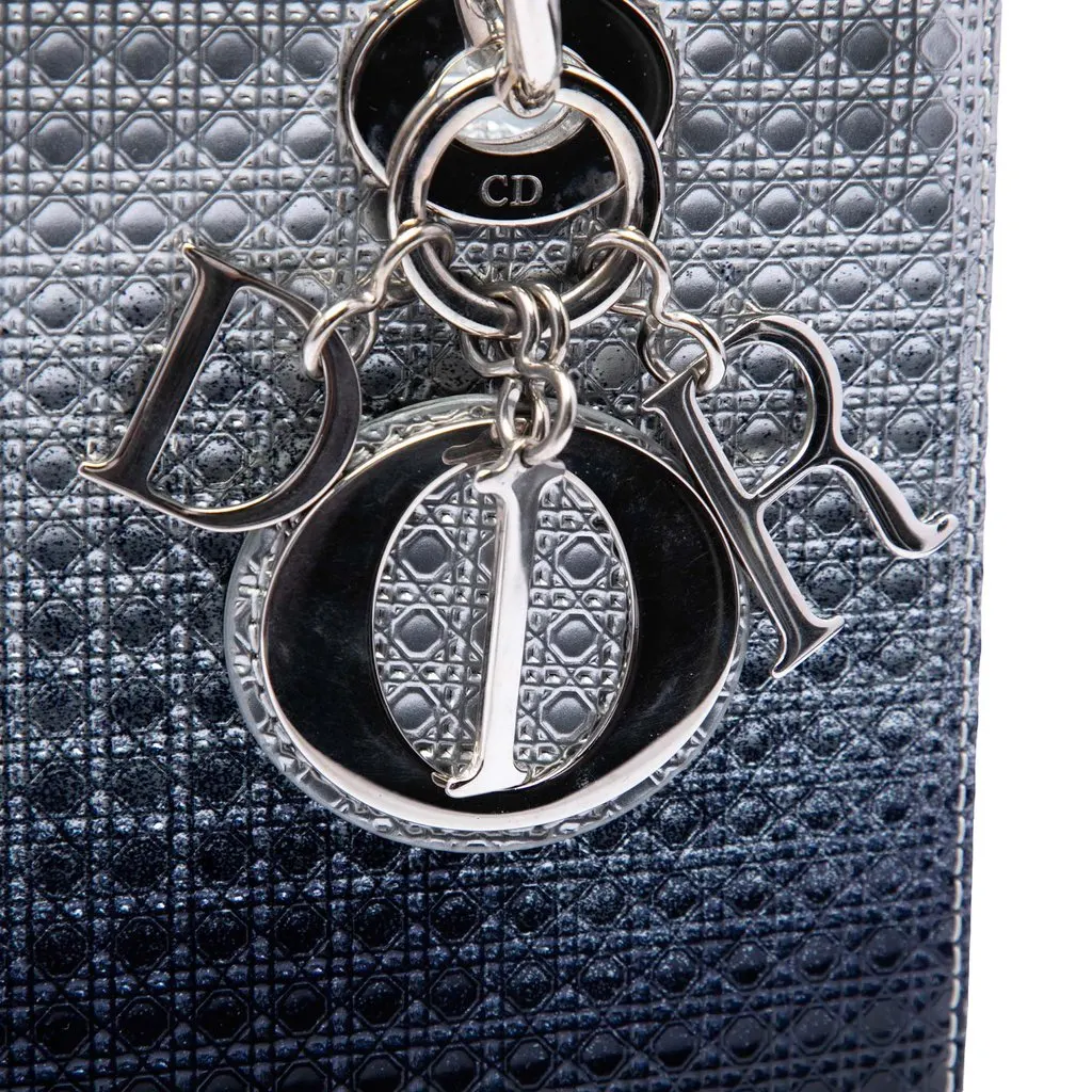 Dior Medium Ombre Metallic Patent Microcannage Lady Dior Silver Leather Good - Box View