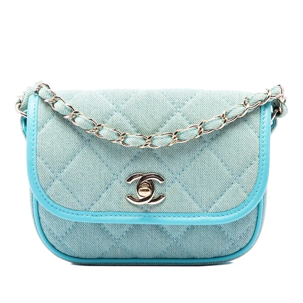 Chanel Mini CC Quilted Denim Messenger Flap Blue Very good - Front View