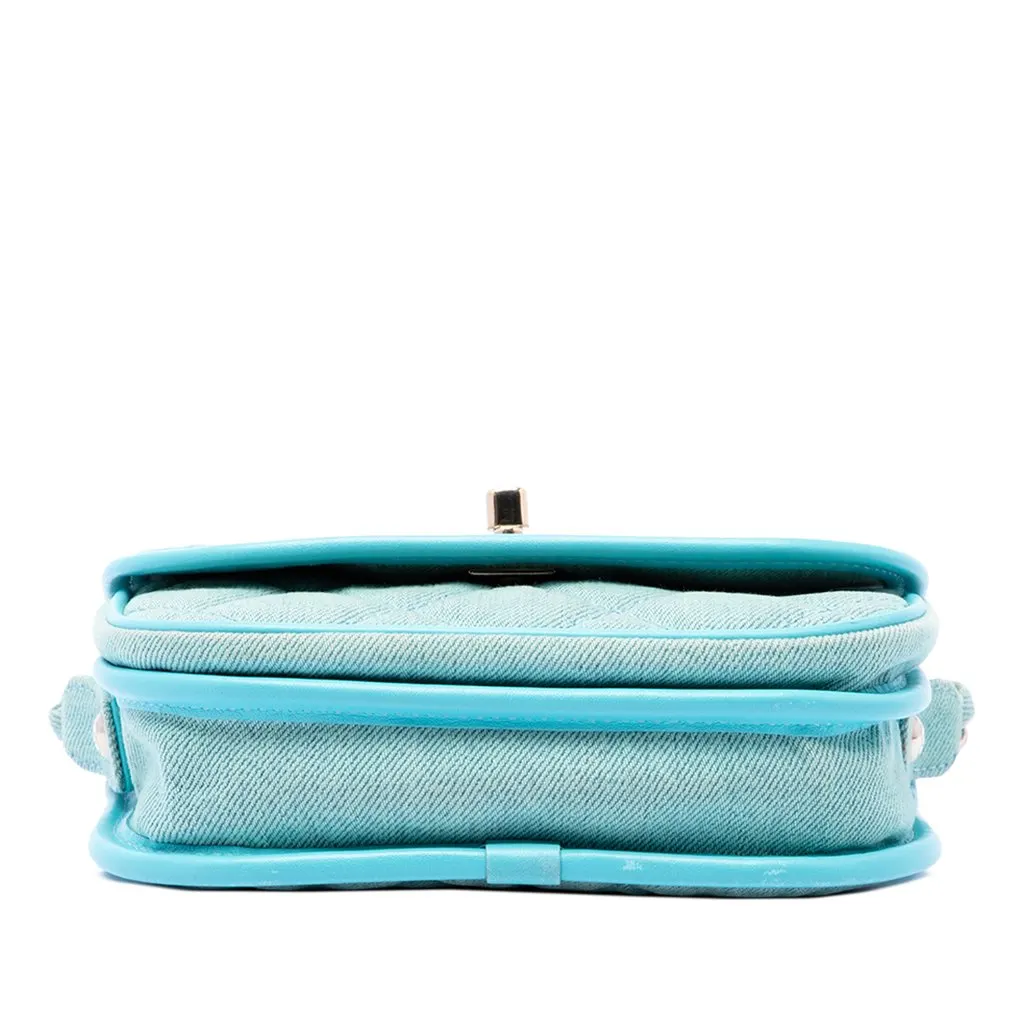 Chanel Mini CC Quilted Denim Messenger Flap Blue Very good - Inside View