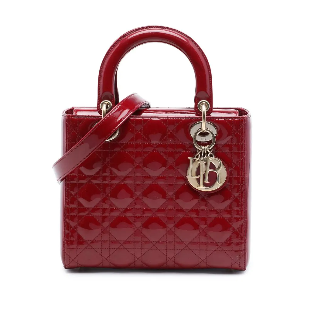 Dior Medium Patent Cannage Lady Dior Red Leather Very good - Front View