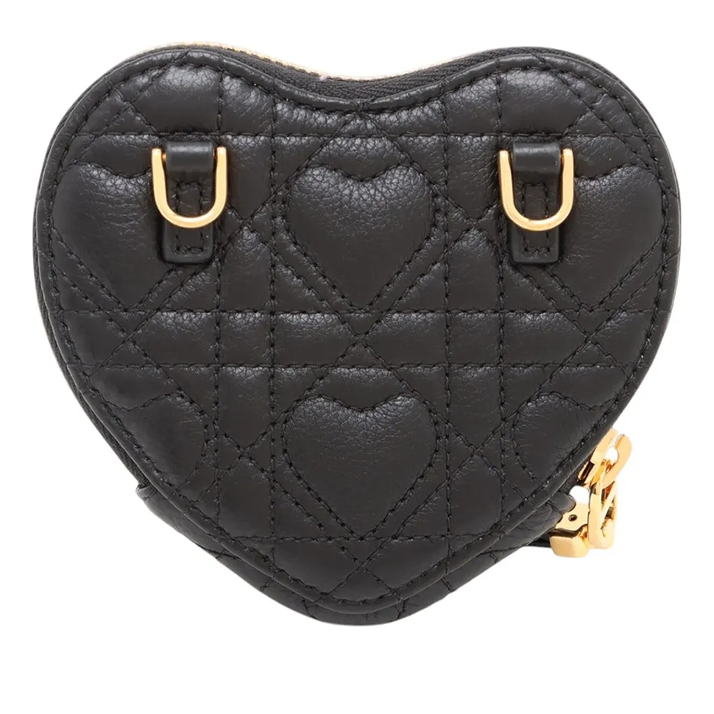 Dior DiorAmour Calfskin Cannage Caro Heart Pouch With Chain Black Leather Very good - Back View