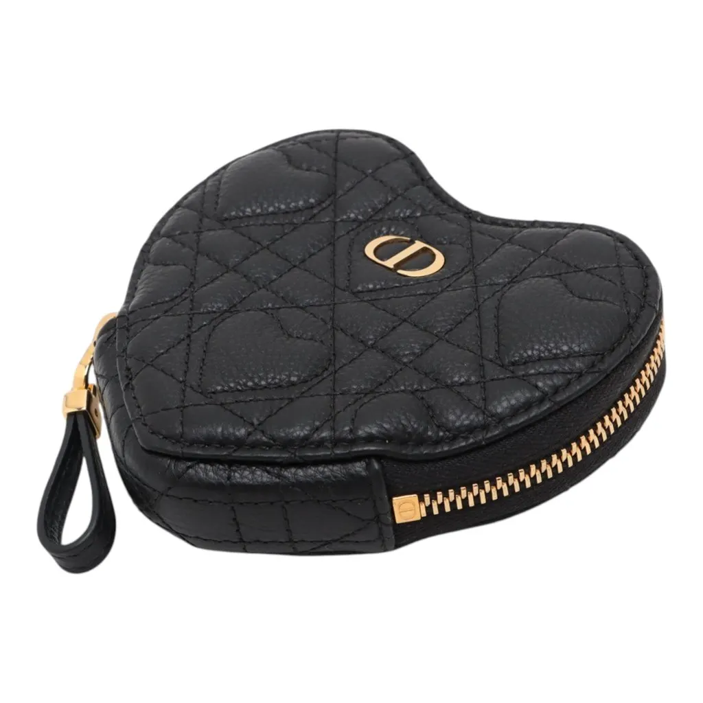 Dior DiorAmour Calfskin Cannage Caro Heart Pouch With Chain Black Leather Very good - Model View