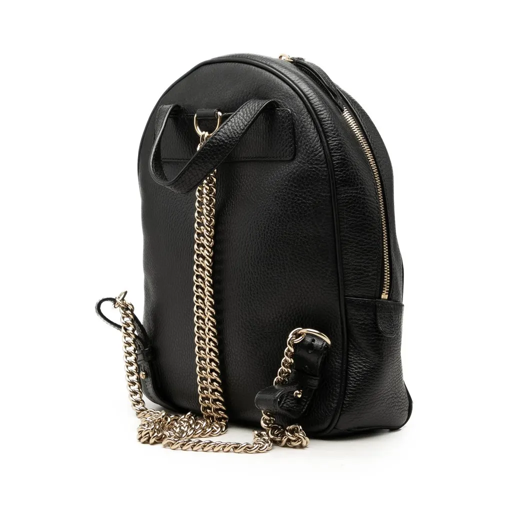 Gucci Pebbled Calfskin Soho Chain Backpack Black Leather Good - Back View