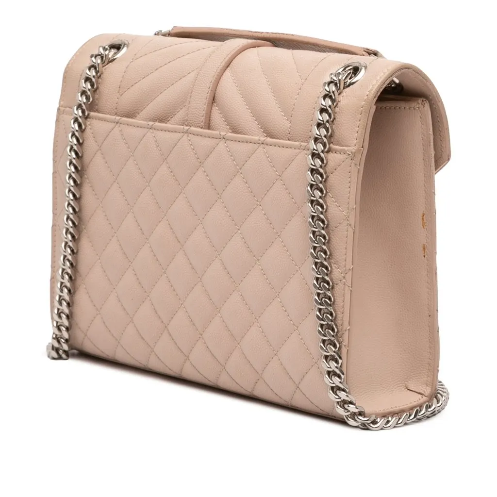 Saint Laurent Medium Grain De Poudre Triquilt Monogram Envelope Bag Brown Leather Very good - Back View