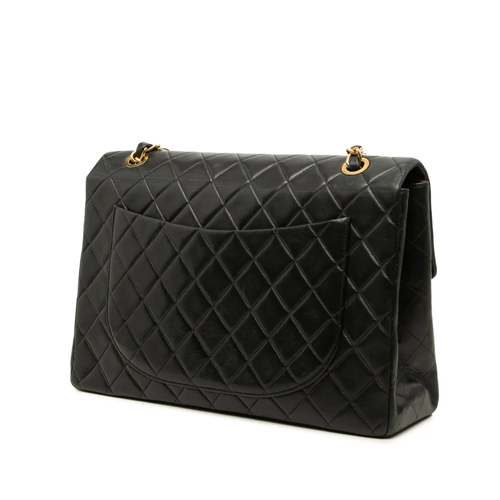 Chanel Maxi XL Classic Lambskin Single Flap Black Leather Good - Back View
