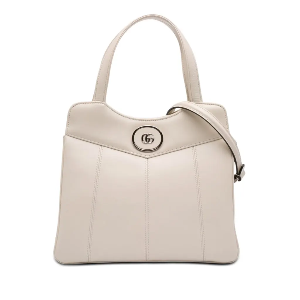 Gucci Small Calfskin Petite GG Tote White Leather Very good - Front View