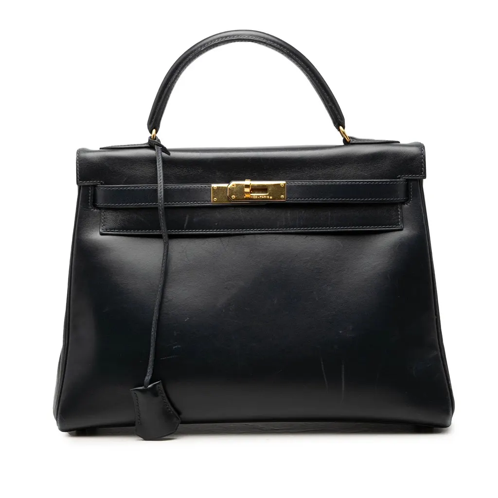Hermès Box Calf Kelly Retourne 32 Blue Leather Very good - Front View