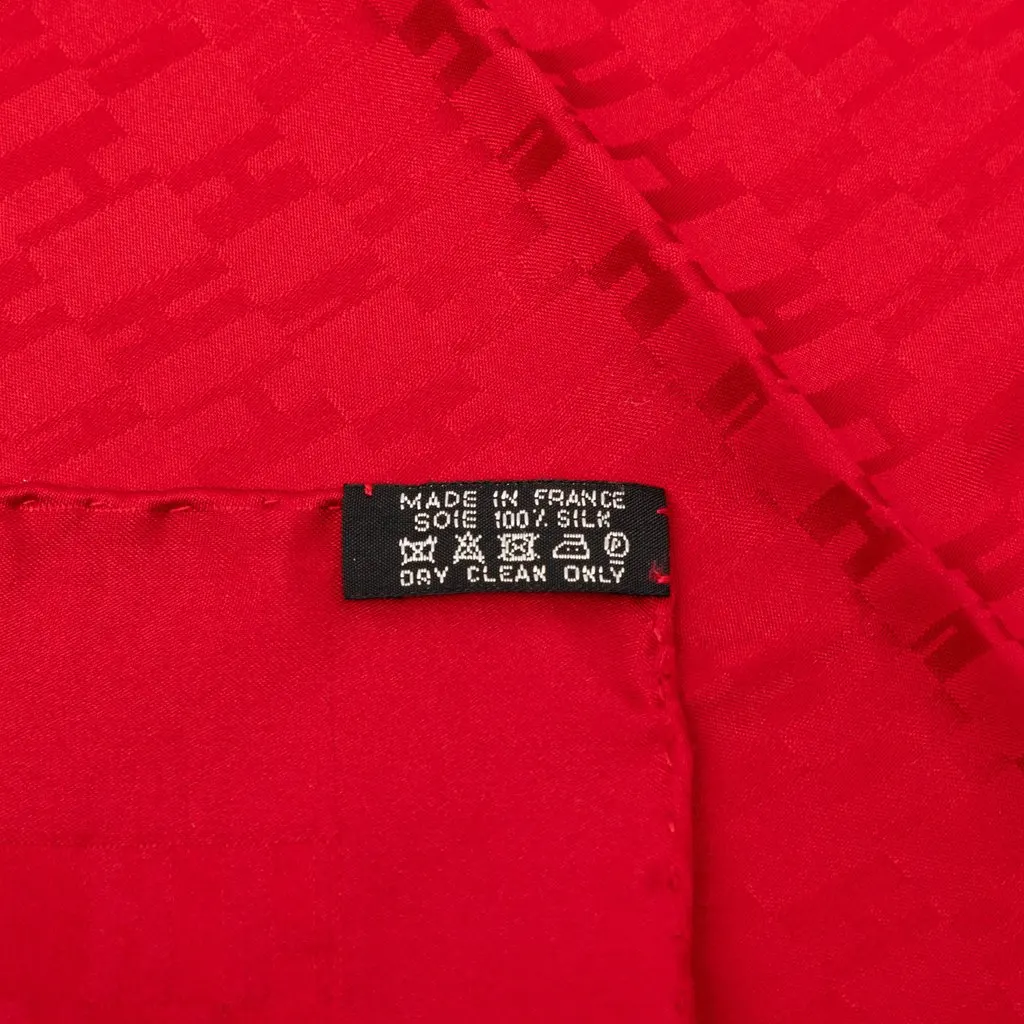 Hermès Faconnee Grand H Silk Pocket Square Scarf Red Very good - Inside View
