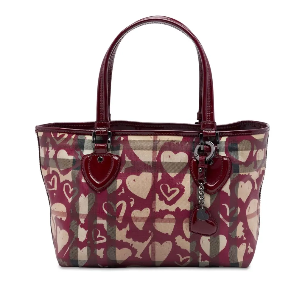 Burberry House Check Coated Canvas Hearts Gracie Tote Red Very good - Front View