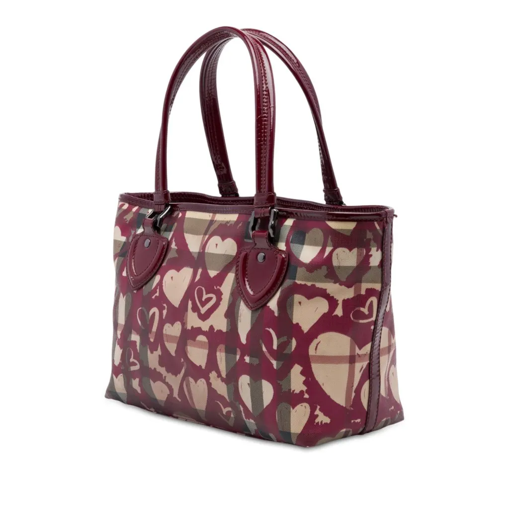 Burberry House Check Coated Canvas Hearts Gracie Tote Red Very good - Back View