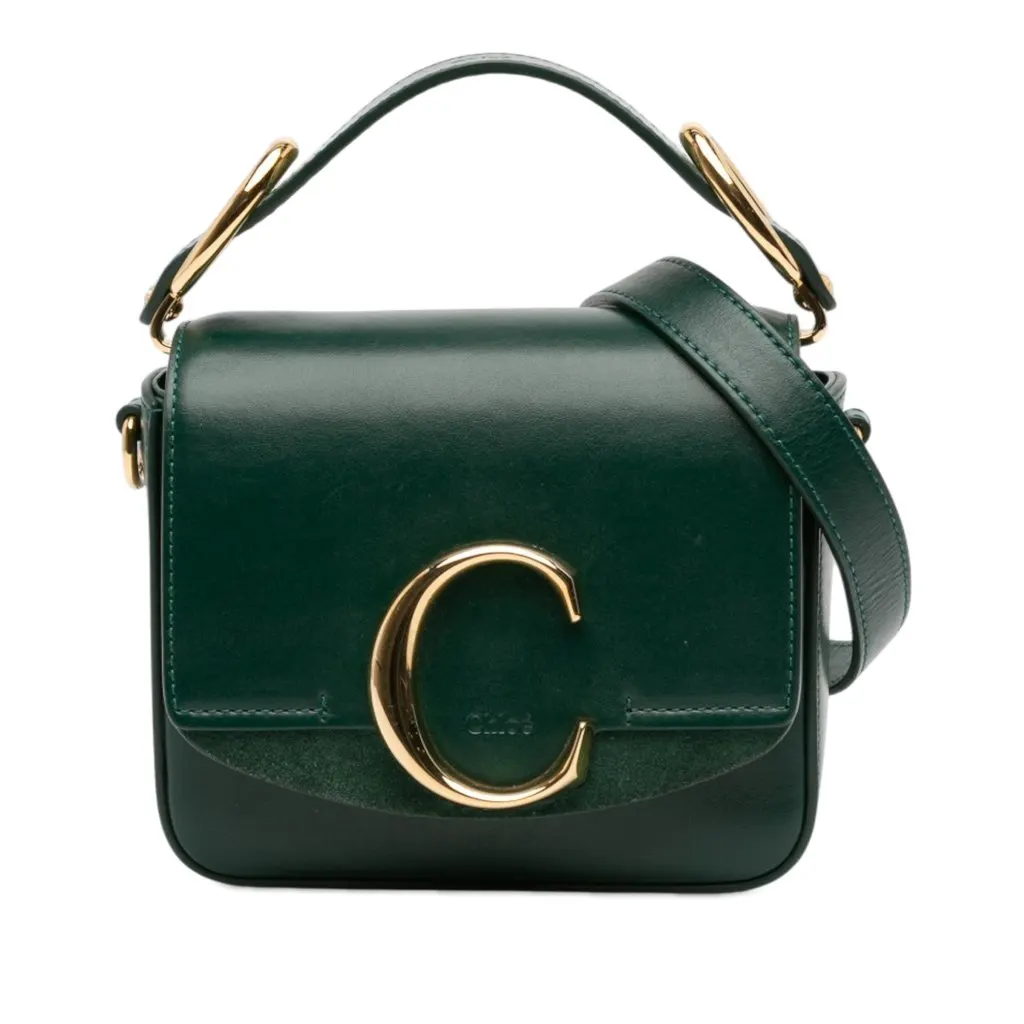Chloé Mini Leather C Satchel Green Leather Very good - Front View