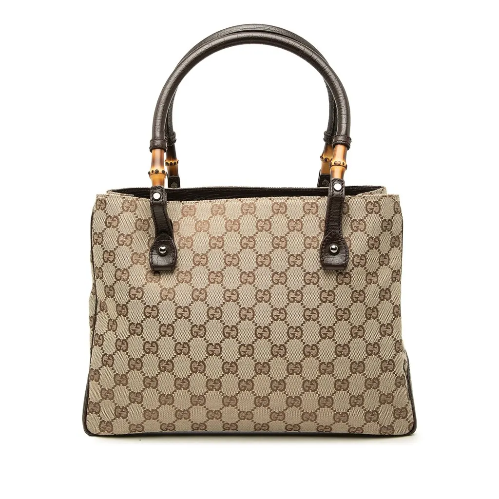 Gucci GG Canvas Bamboo Tote Beige Canvas Good - Front View