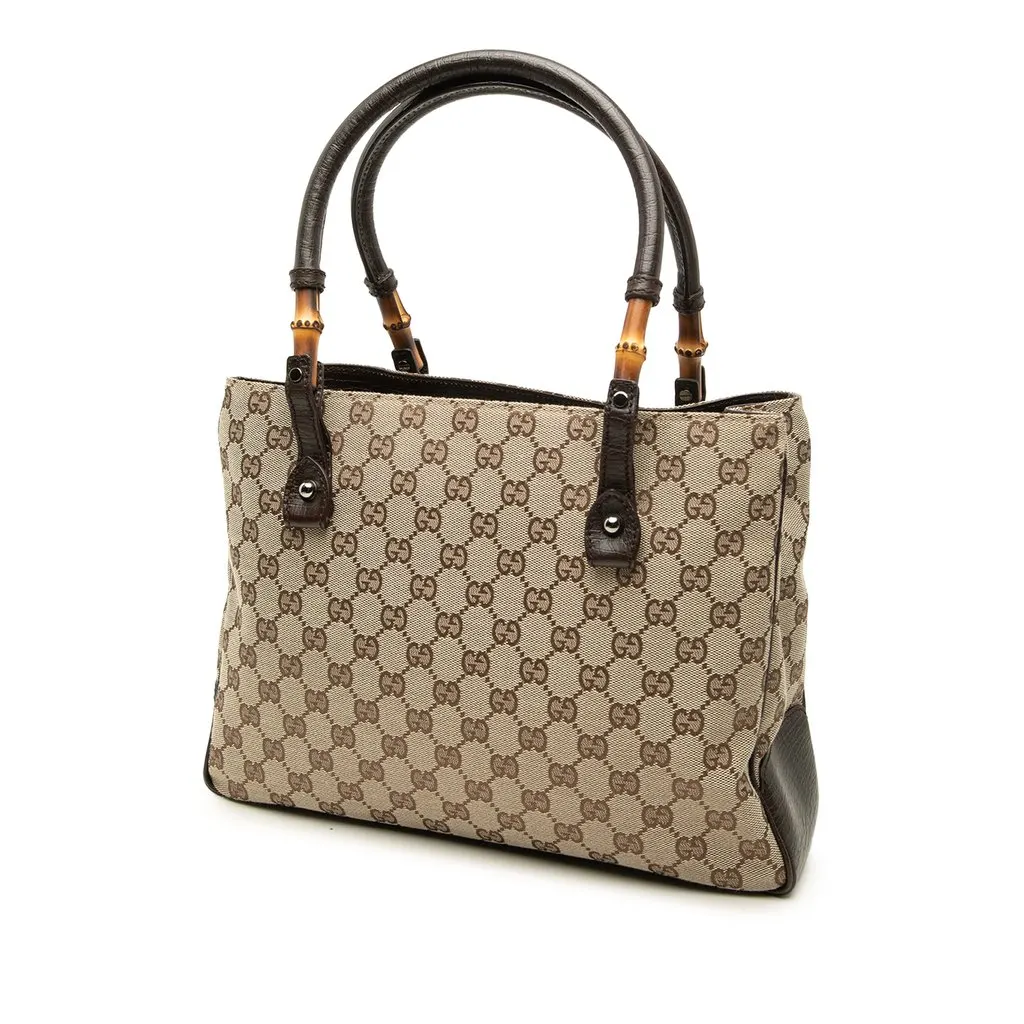 Gucci GG Canvas Bamboo Tote Beige Canvas Good - Back View