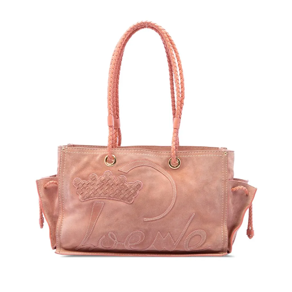 LOEWE Suede Crown Logo Shopper Tote Pink Leather Very good - Front View