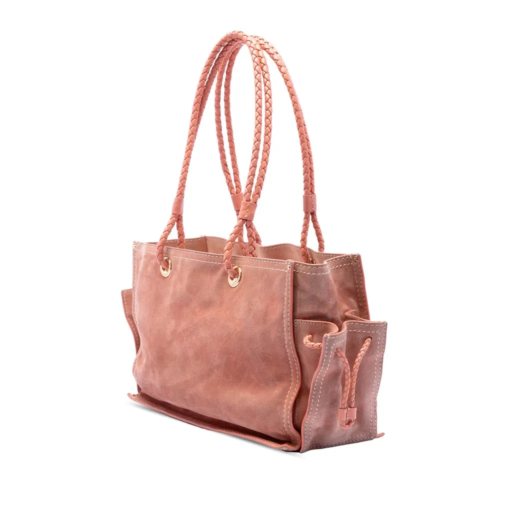 LOEWE Suede Crown Logo Shopper Tote Pink Leather Very good - Back View