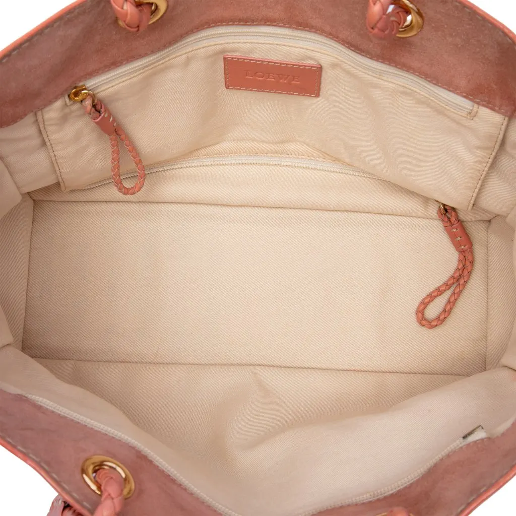 LOEWE Suede Crown Logo Shopper Tote Pink Leather Very good - Model View