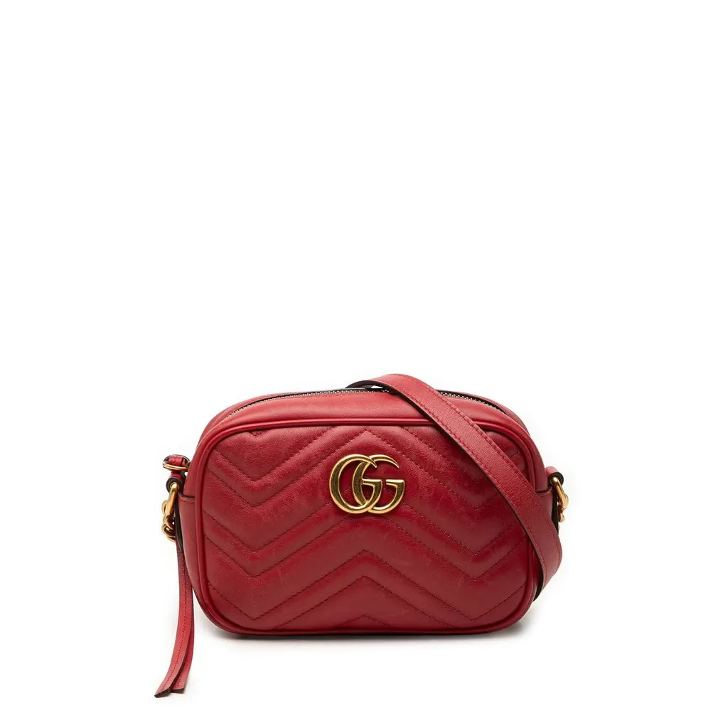 Gucci Mini GG Marmont Matelasse Leather Crossbody Red Leather Very good - Front View