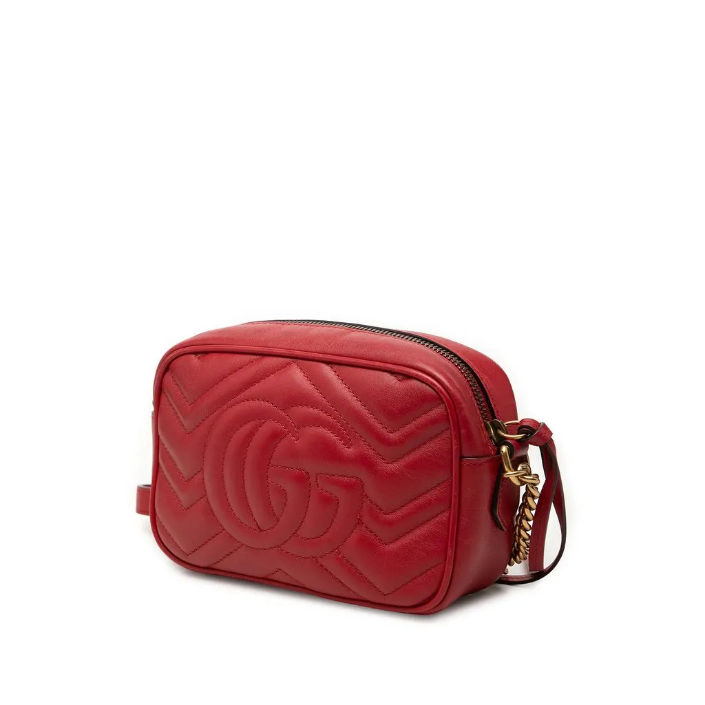 Gucci Mini GG Marmont Matelasse Leather Crossbody Red Leather Very good - Back View