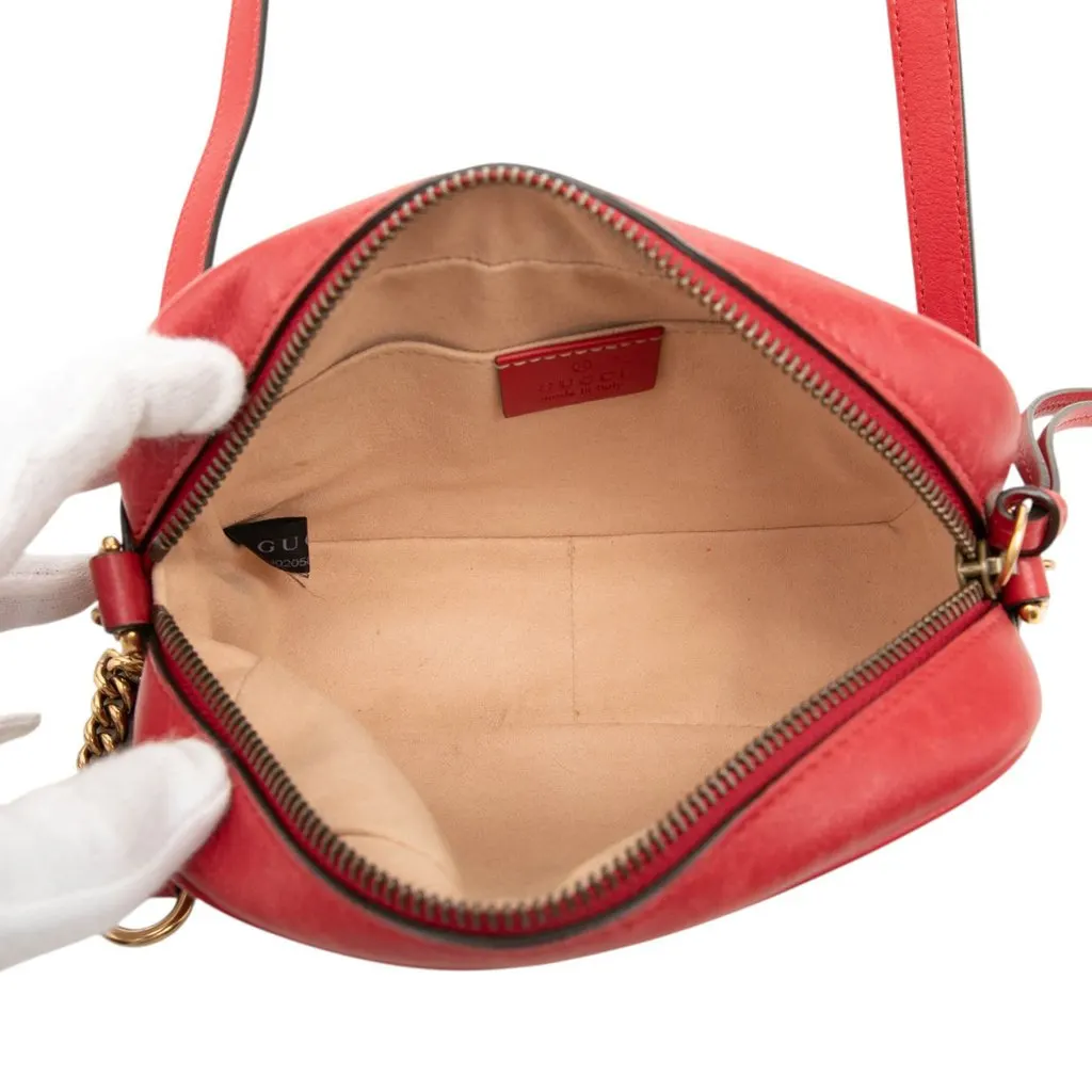 Gucci Mini GG Marmont Matelasse Leather Crossbody Red Leather Very good - Model View