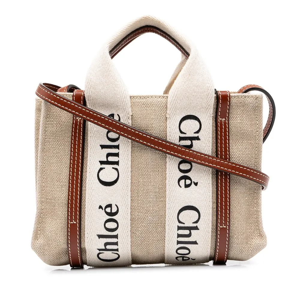 Chloé Mini Canvas Woody North South Tote Beige Canvas Very good - Front View