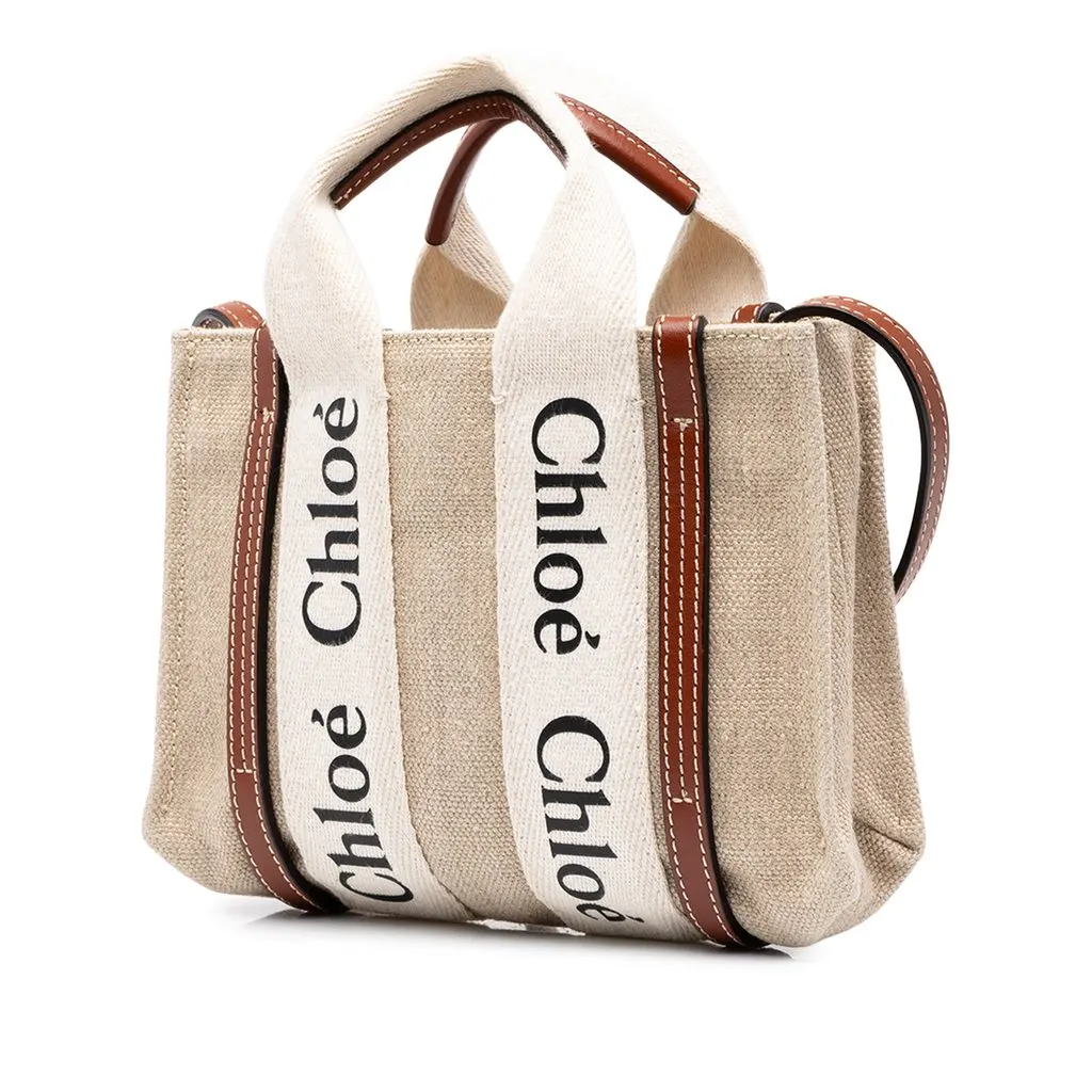 Chloé Mini Canvas Woody North South Tote Beige Canvas Very good - Back View
