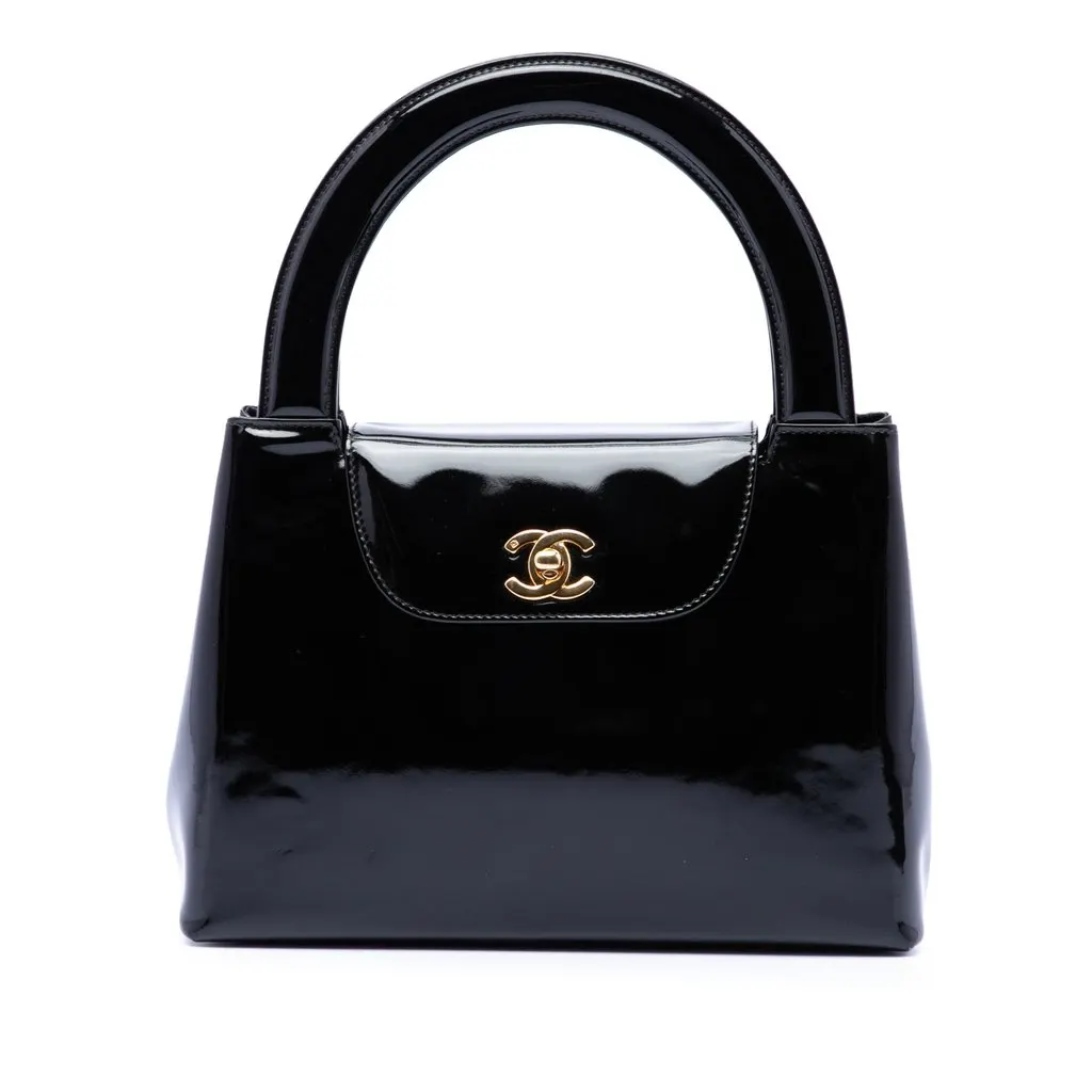 Chanel Patent Kelly Top Handle Flap Black Leather Very good - Front View
