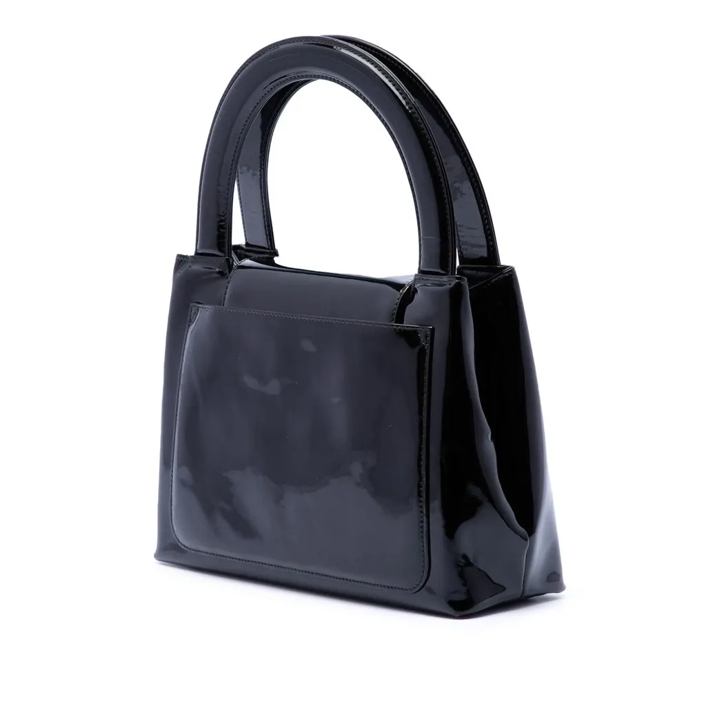 Chanel Patent Kelly Top Handle Flap Black Leather Very good - Back View
