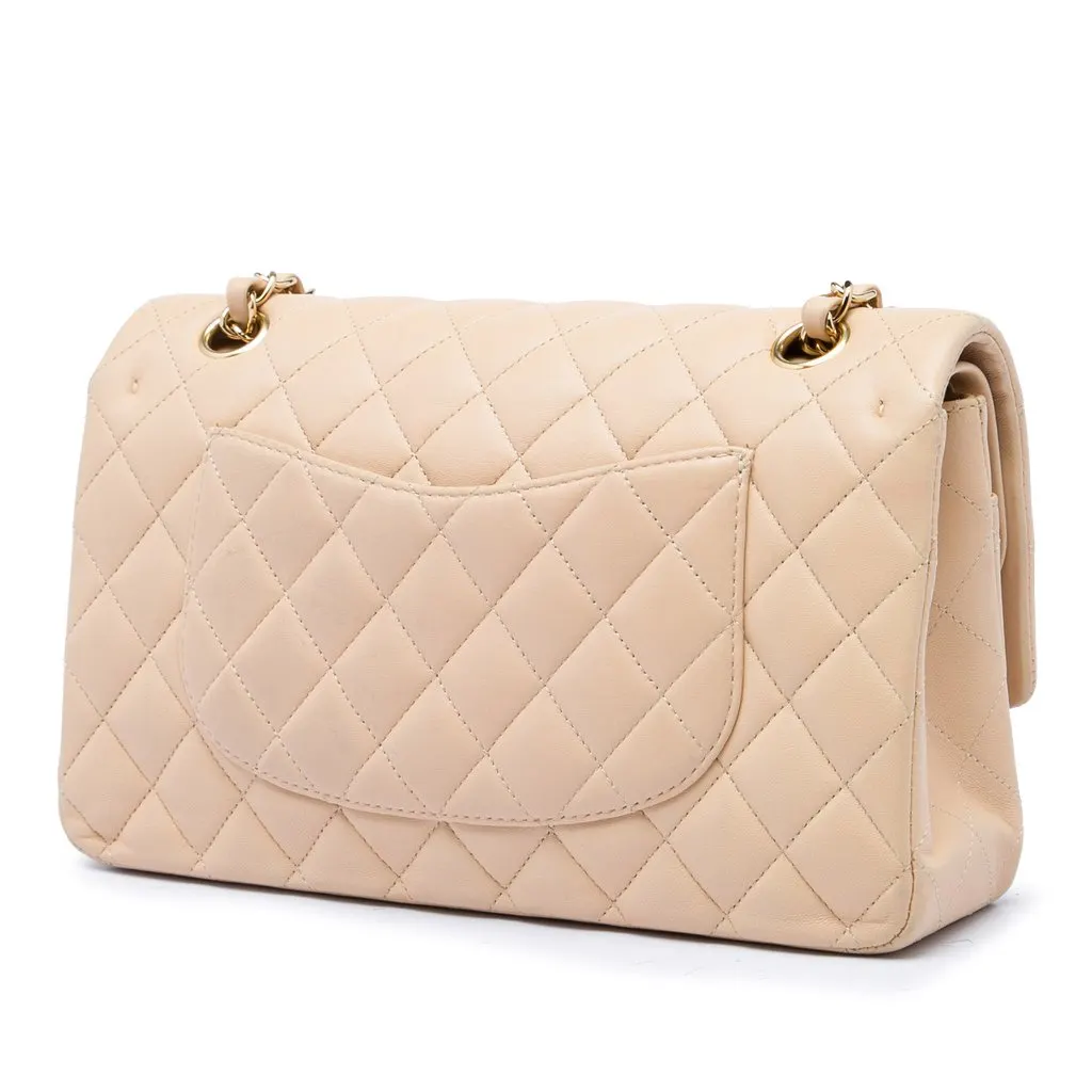 Chanel Medium Classic Lambskin Double Flap Beige Leather Very good - Back View