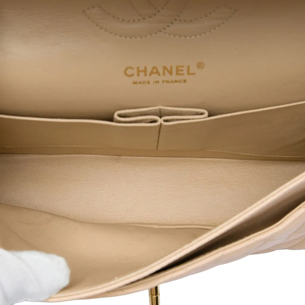 Chanel Medium Classic Lambskin Double Flap Beige Leather Very good - Model View