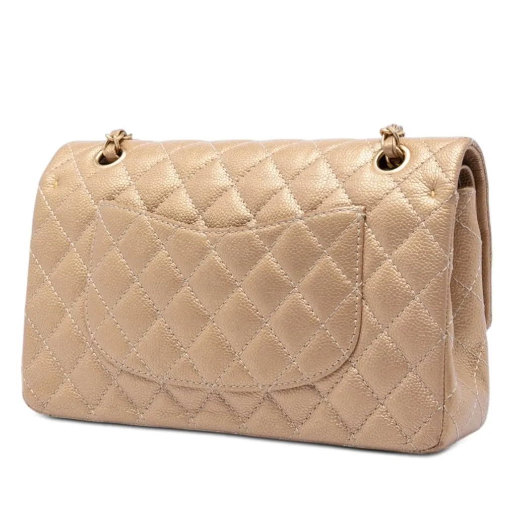 Chanel Medium Classic Iridescent Caviar Double Flap Beige Leather Very good - Back View