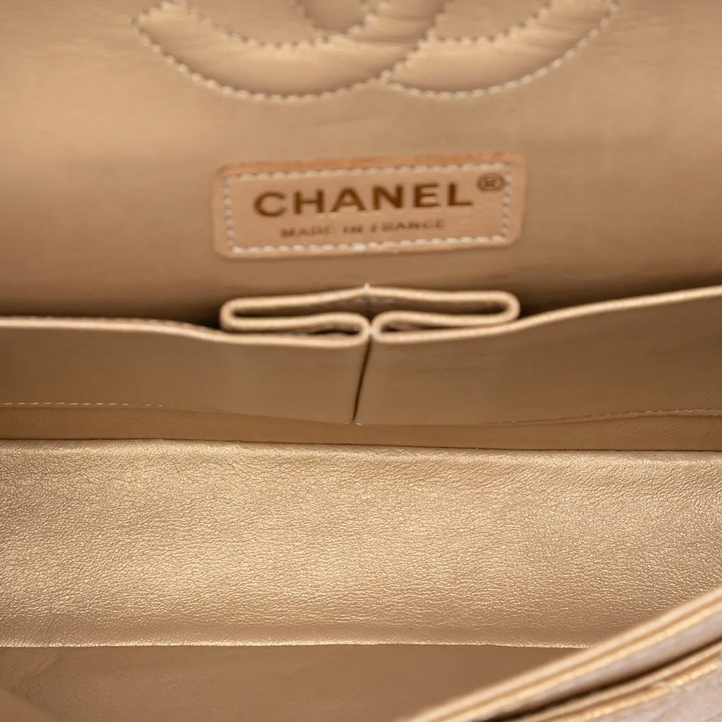 Chanel Medium Classic Iridescent Caviar Double Flap Beige Leather Very good - Model View