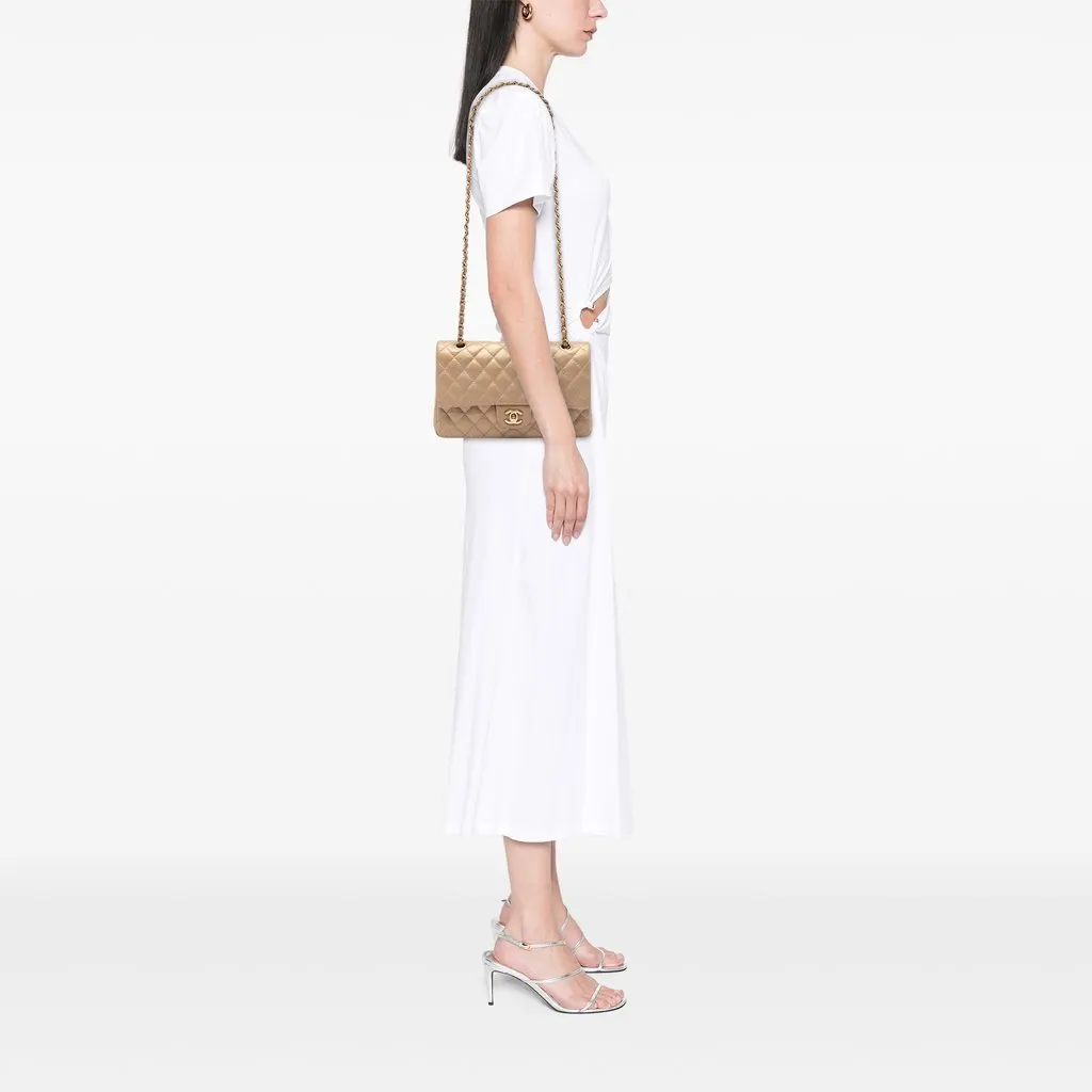 Chanel Medium Classic Iridescent Caviar Double Flap Beige Leather Very good - Box View
