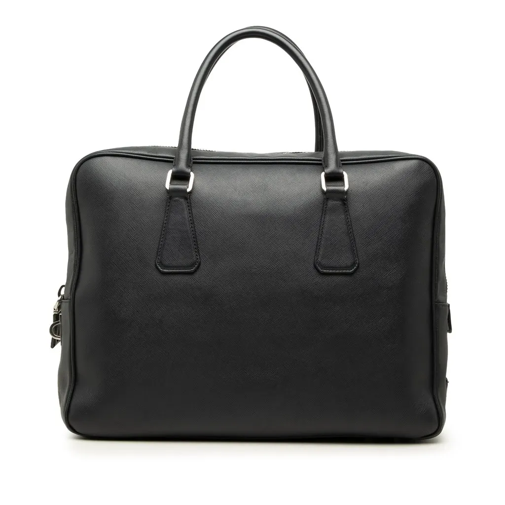 Prada Saffiano Business Bag Black Leather Good - Front View