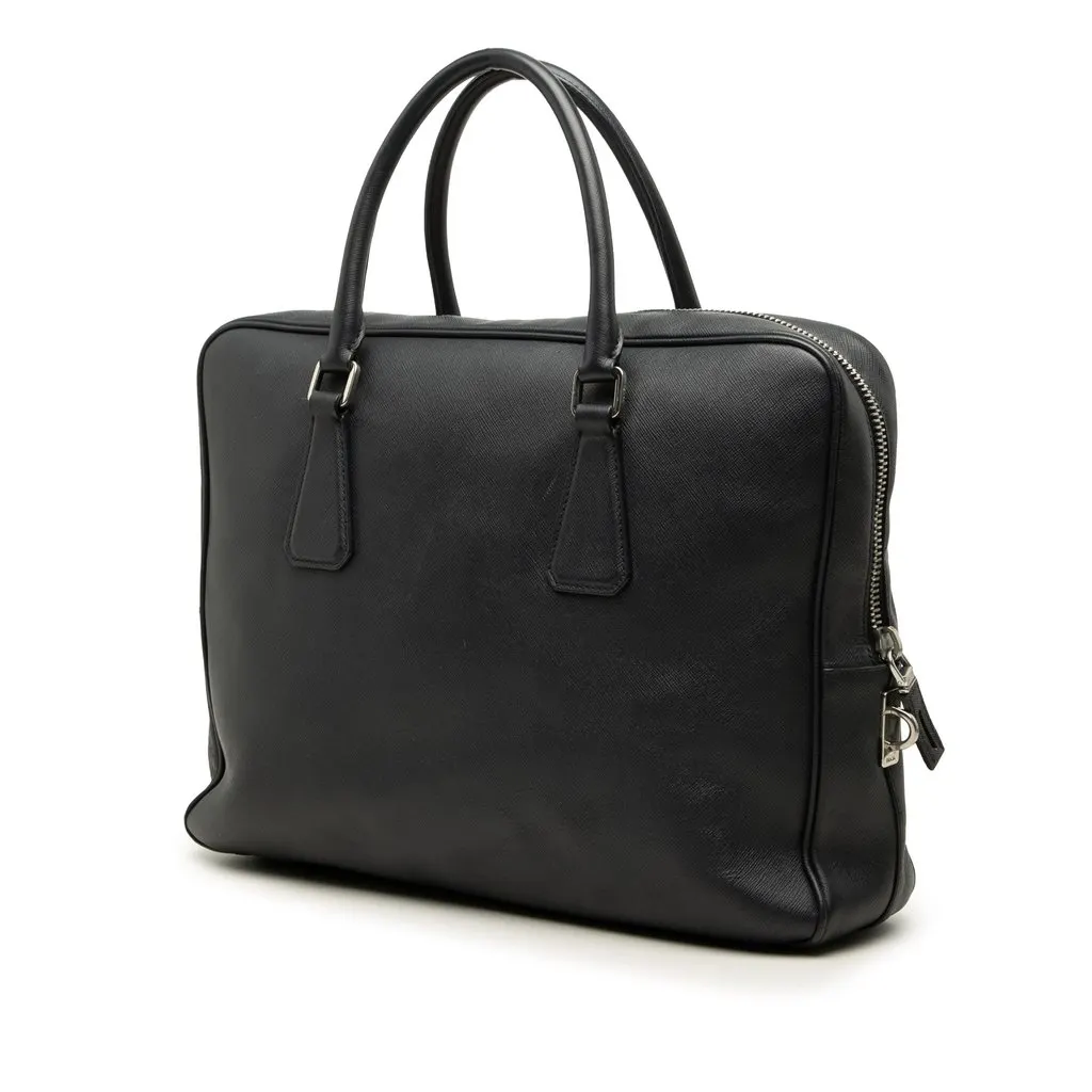Prada Saffiano Business Bag Black Leather Good - Back View